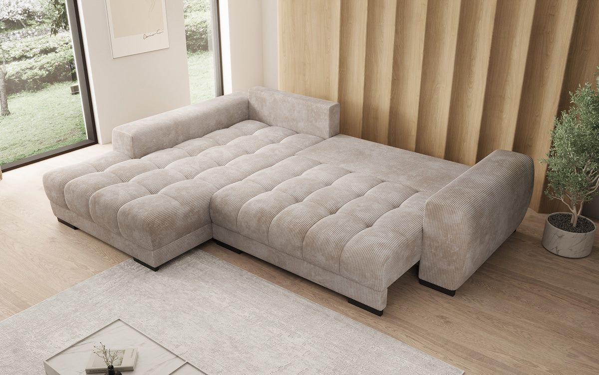 Designersofa Balu met slaapfunctie en opbergruimte in Ribstof