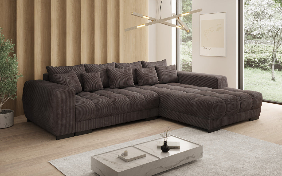 Designersofa Balu met slaapfunctie en opbergruimte in Ribstof