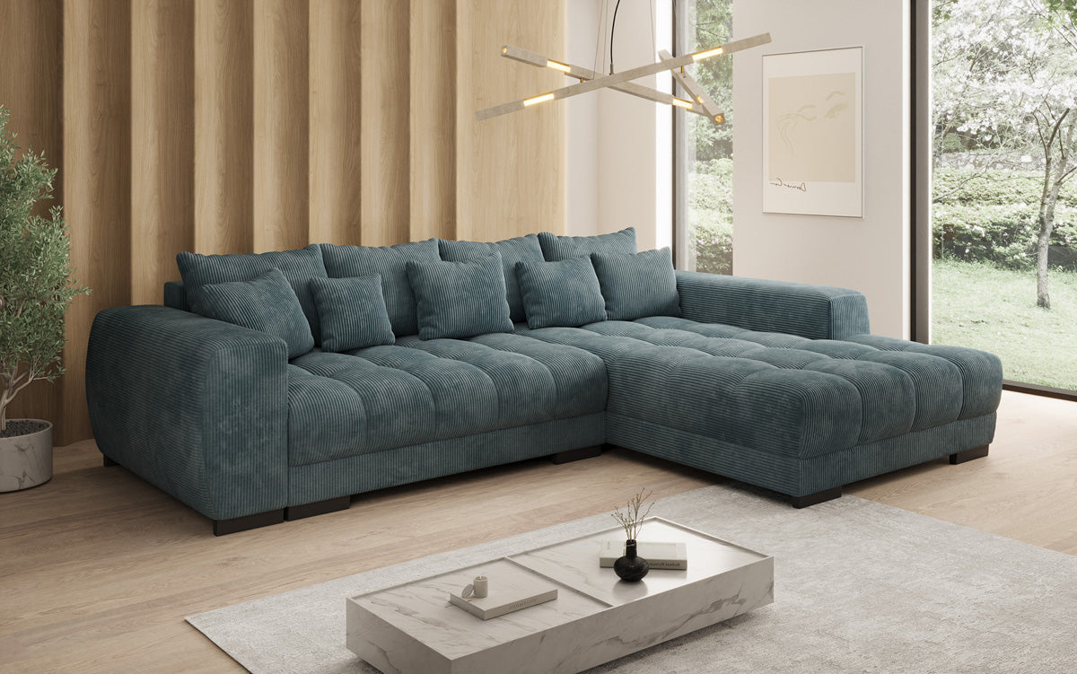 Designersofa Balu met slaapfunctie en opbergruimte in Ribstof