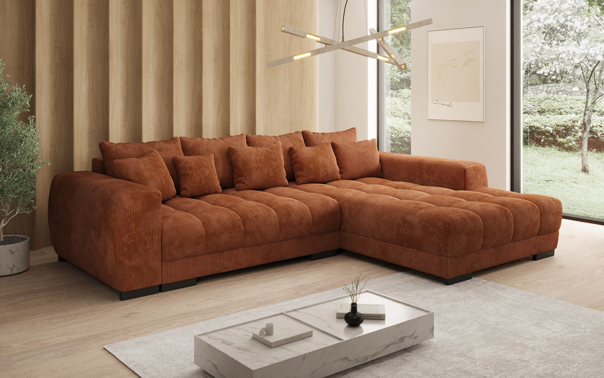 Designersofa Balu met slaapfunctie en opbergruimte in Ribstof