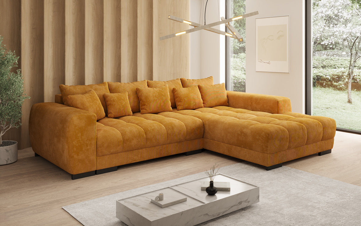 Designersofa Balu met slaapfunctie en opbergruimte in Ribstof