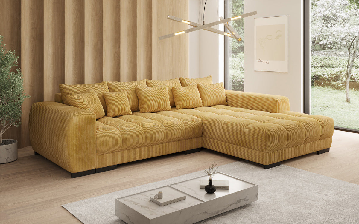 Designersofa Balu met slaapfunctie en opbergruimte in Ribstof
