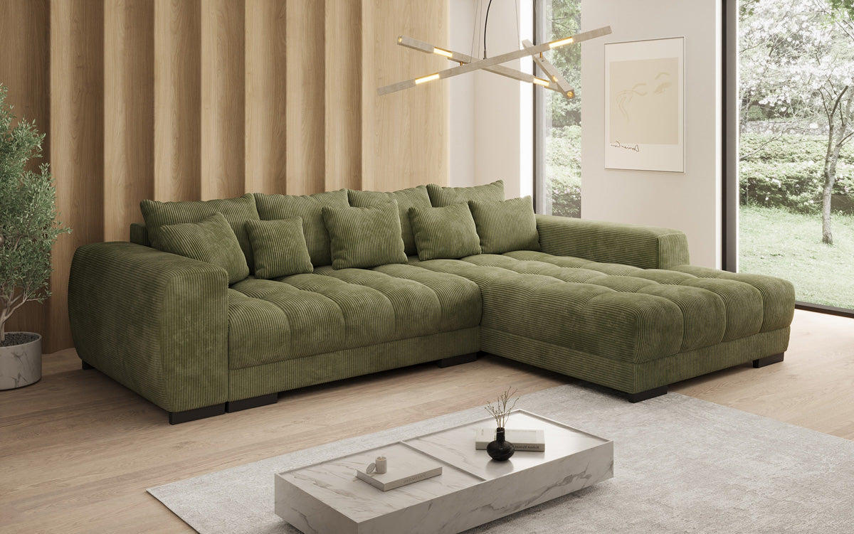 Designersofa Balu met slaapfunctie en opbergruimte in Ribstof