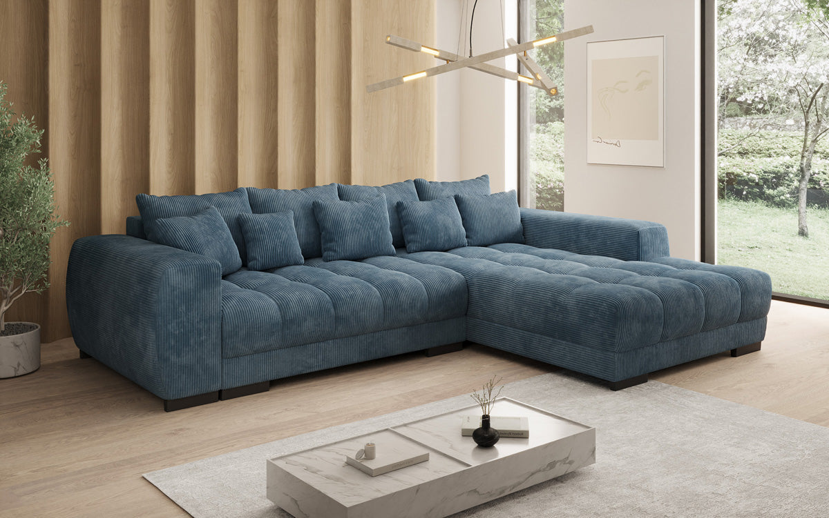 Designersofa Balu met slaapfunctie en opbergruimte in Ribstof