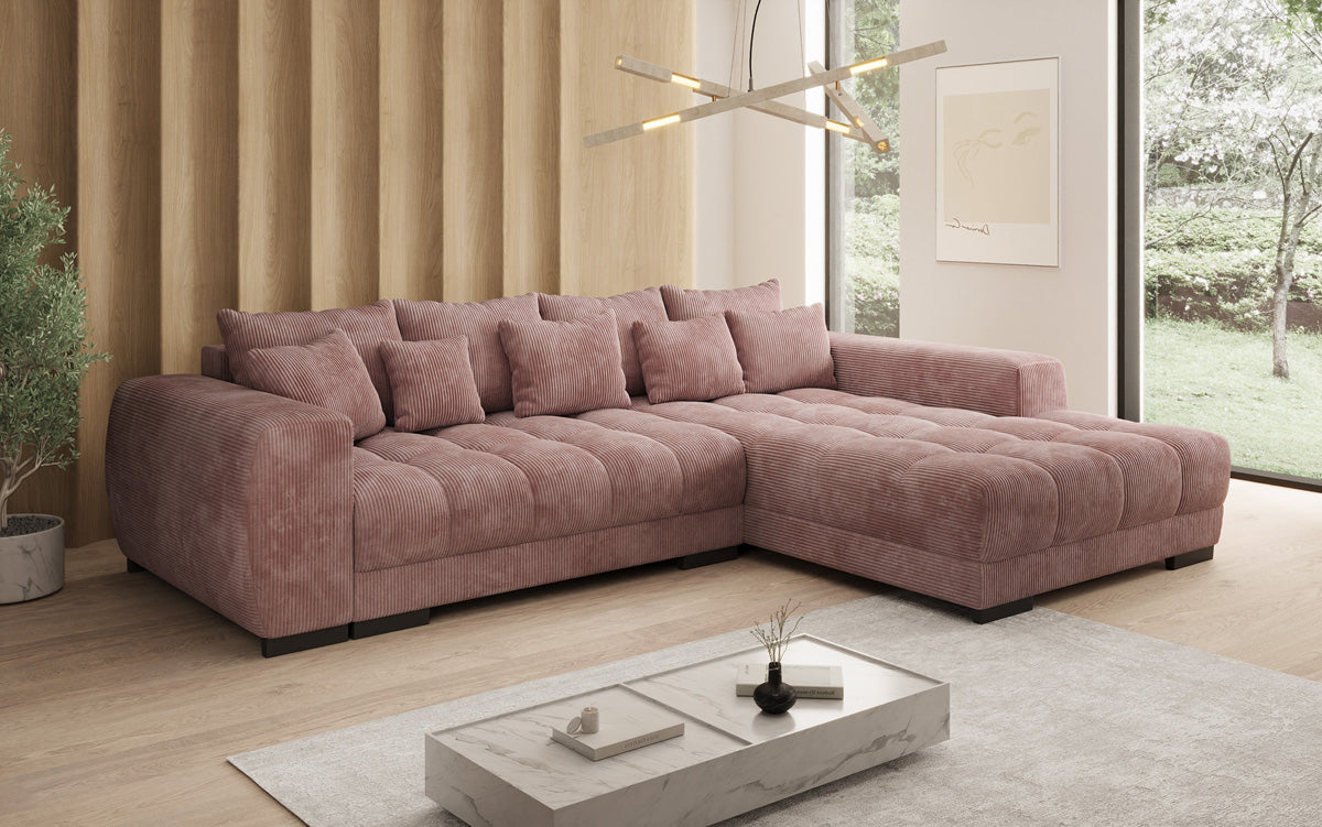 Designersofa Balu met slaapfunctie en opbergruimte in Ribstof