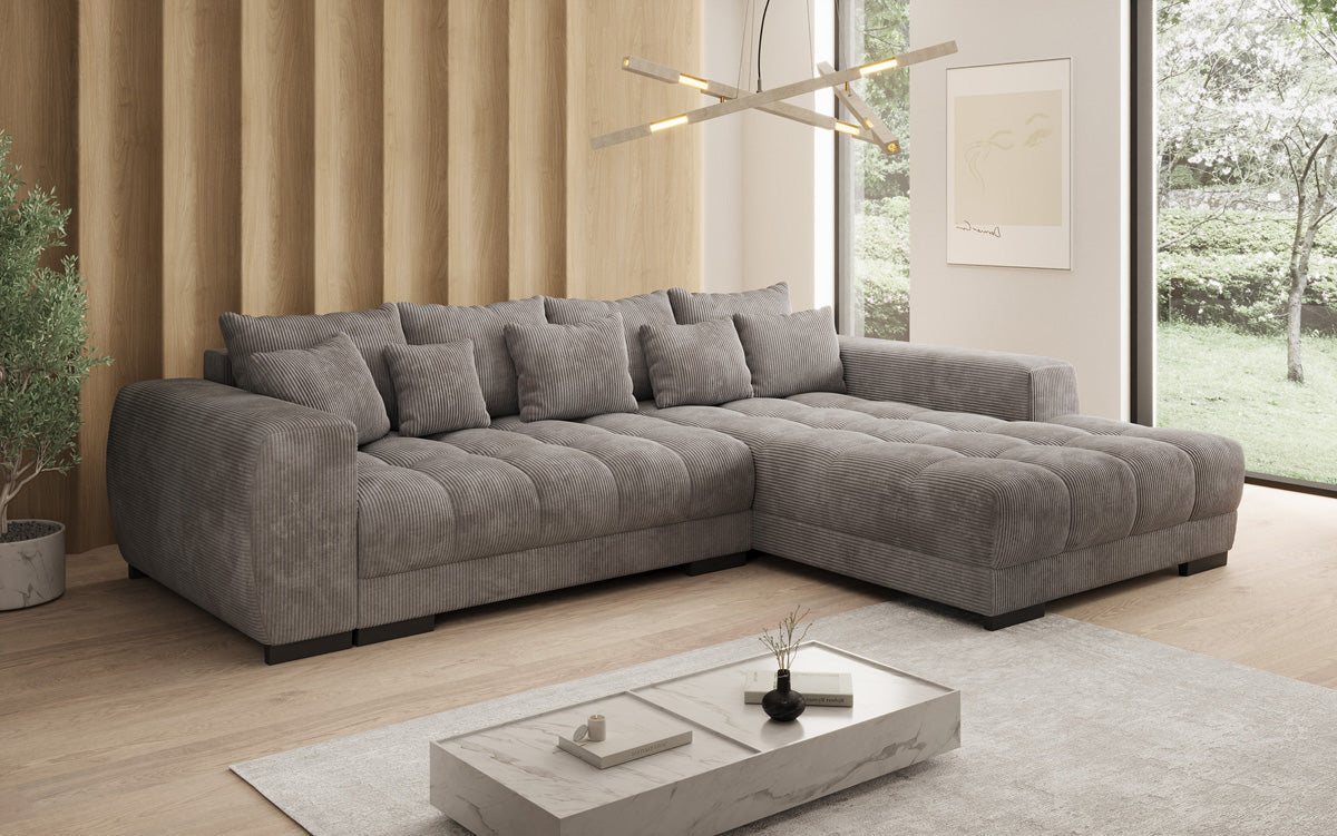 Designersofa Balu met slaapfunctie en opbergruimte in Ribstof