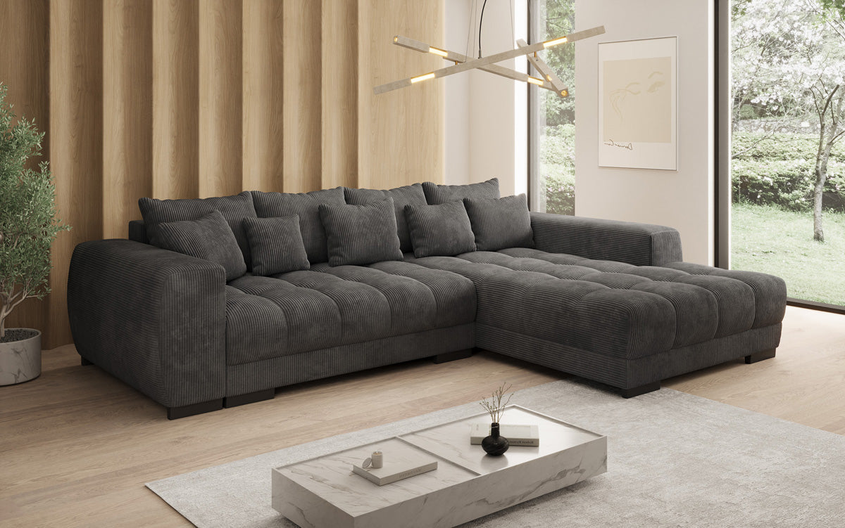 Designersofa Balu met slaapfunctie en opbergruimte in Ribstof