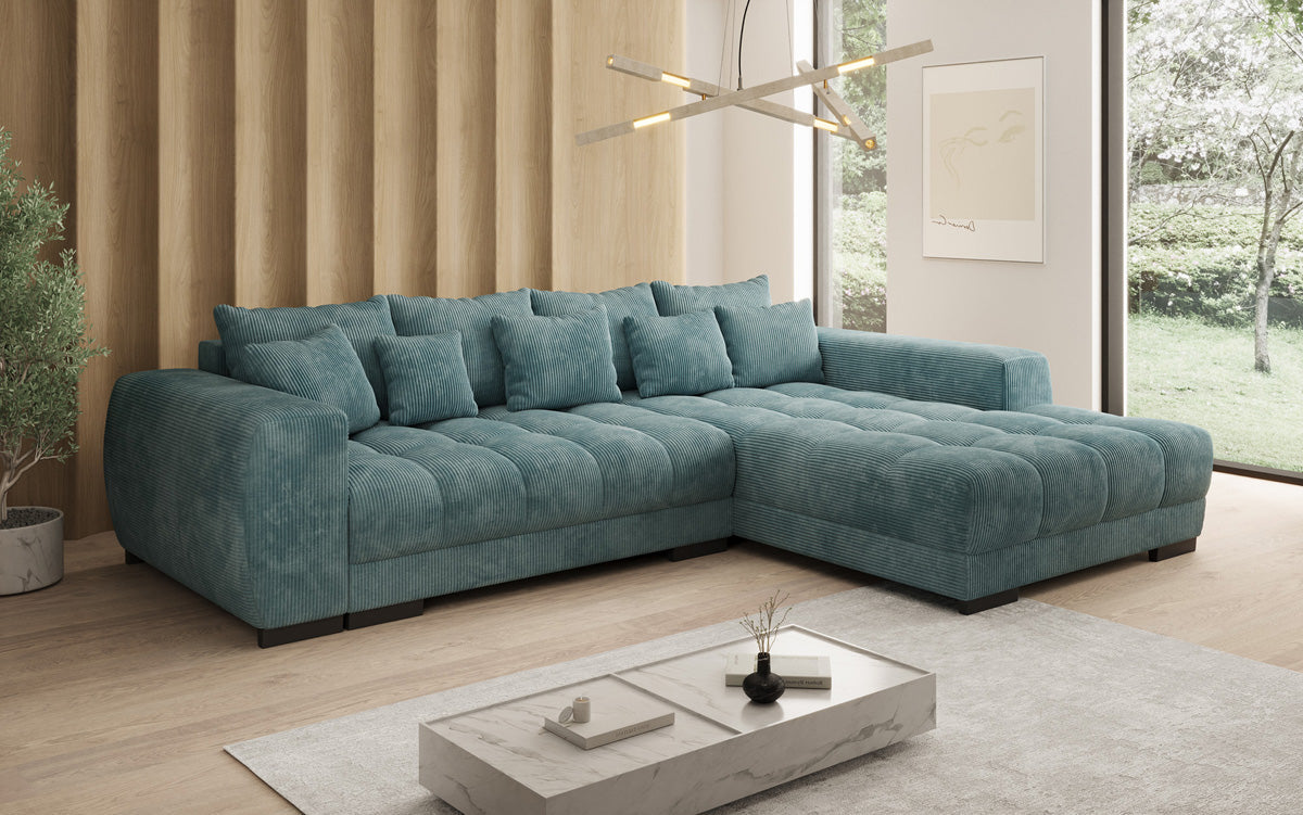 Designersofa Balu met slaapfunctie en opbergruimte in Ribstof