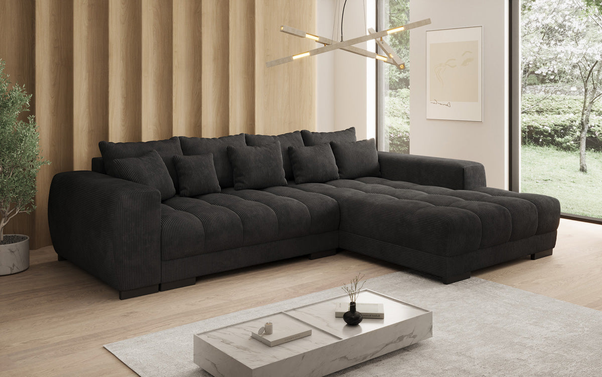 Designersofa Balu met slaapfunctie en opbergruimte in Ribstof