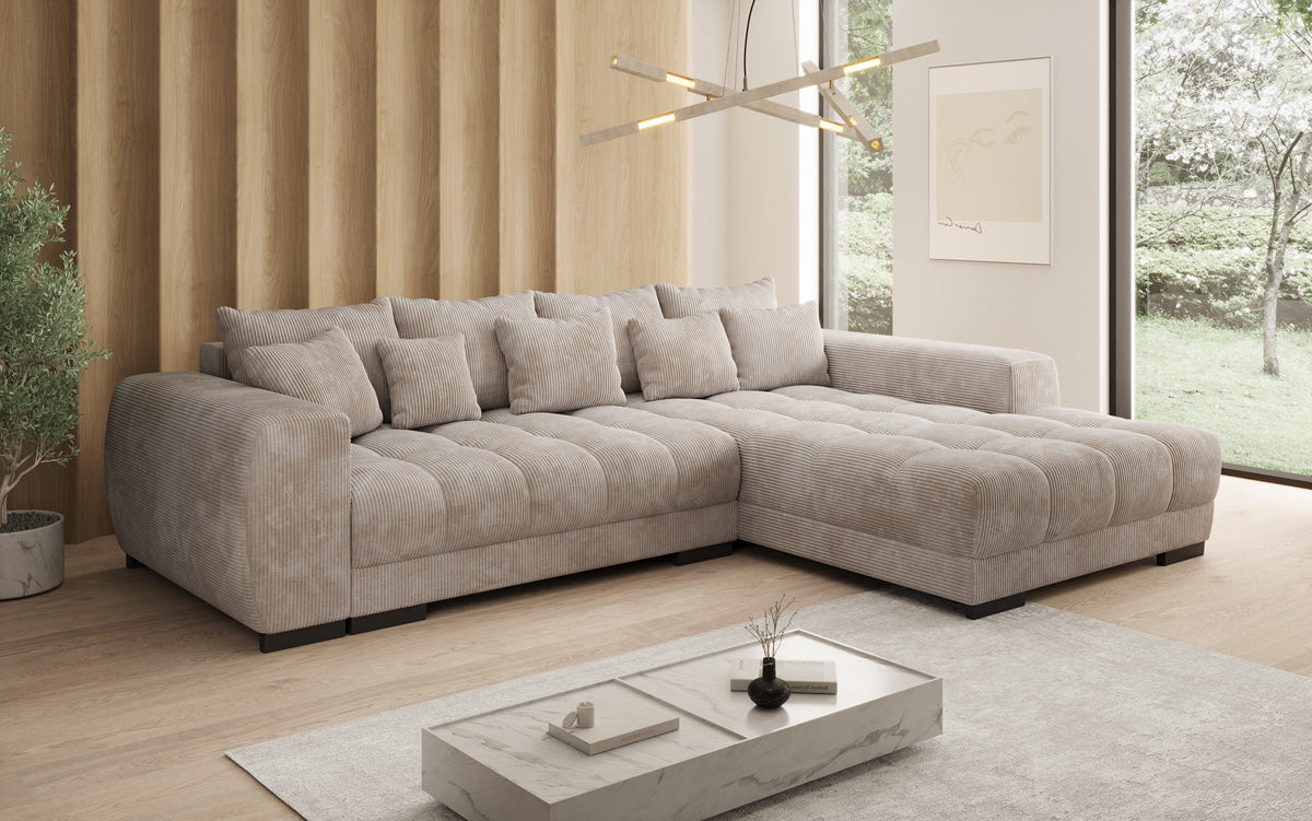 Designersofa Balu met slaapfunctie en opbergruimte in Ribstof