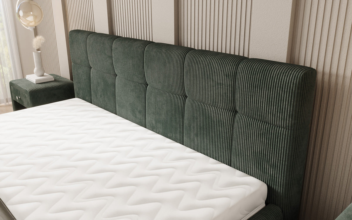 Designer gestoffeerd bed Nelly in Ribstof met opbergruimte