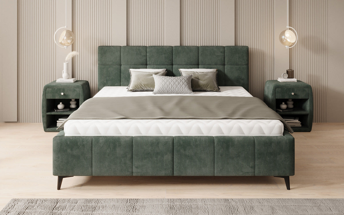 Designer gestoffeerd bed Nelly in Ribstof met opbergruimte