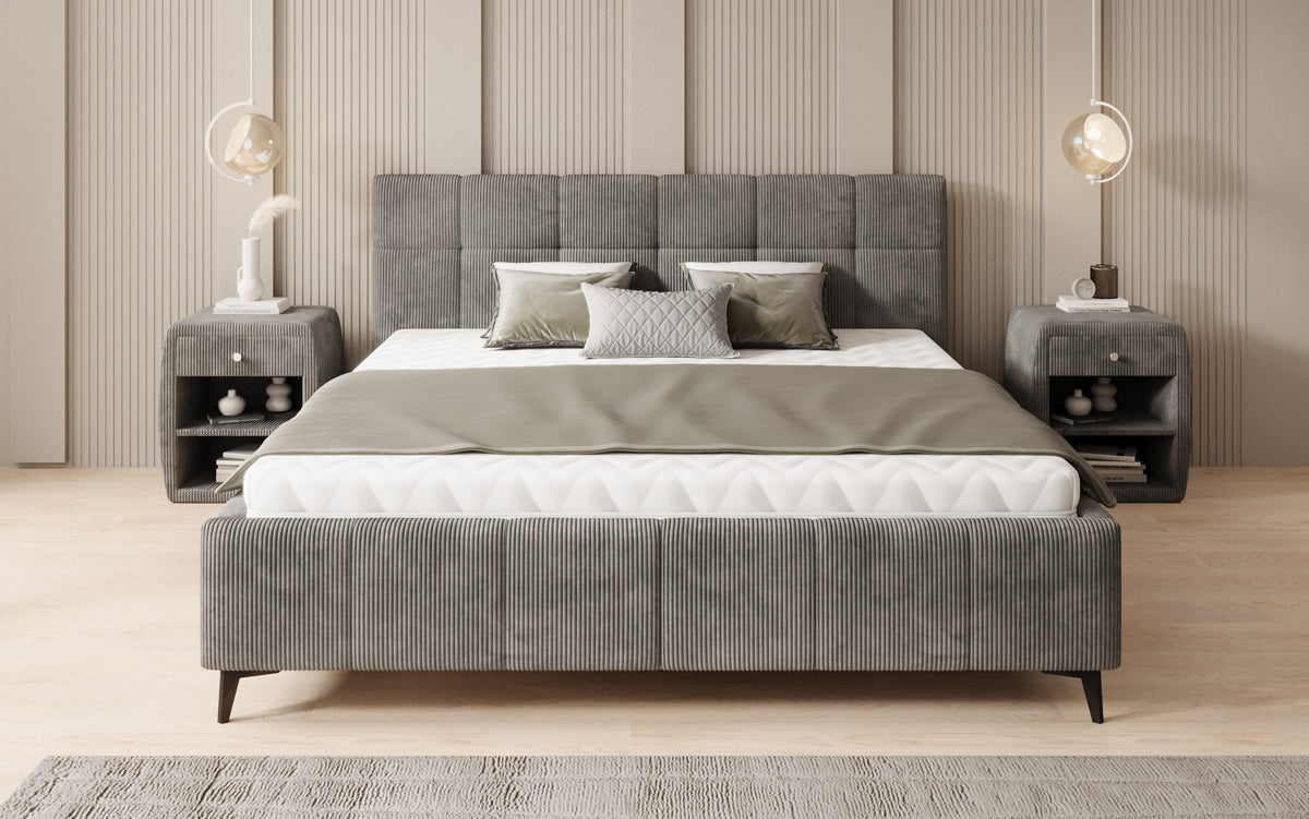 Designer gestoffeerd bed Nelly in Ribstof met opbergruimte