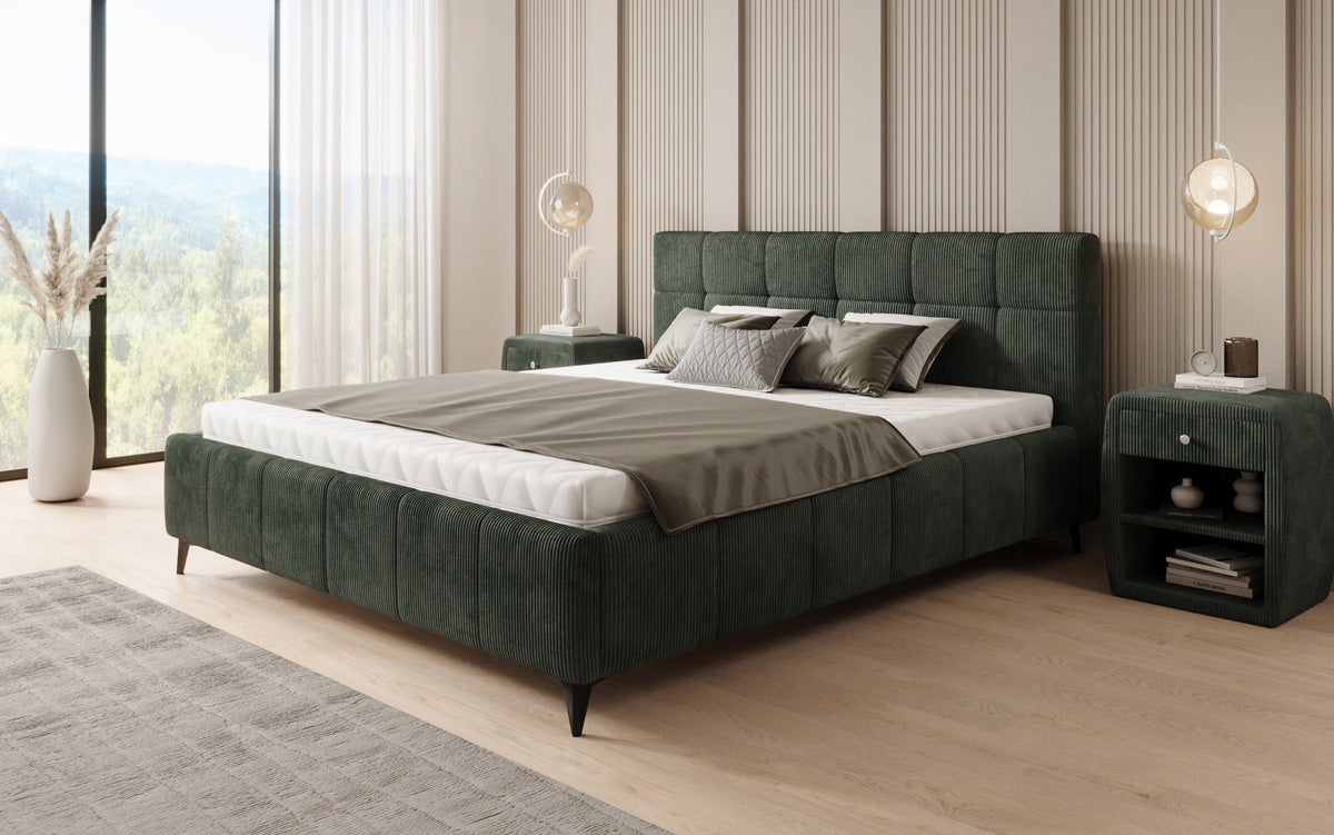 Designer gestoffeerd bed Nelly in Ribstof met opbergruimte