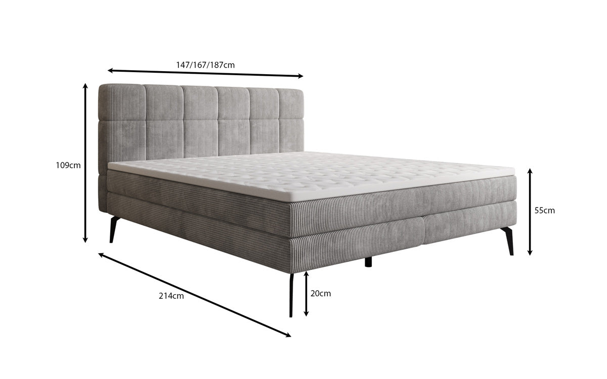 Boxspringbed Vera in Ribstof met hoge poten