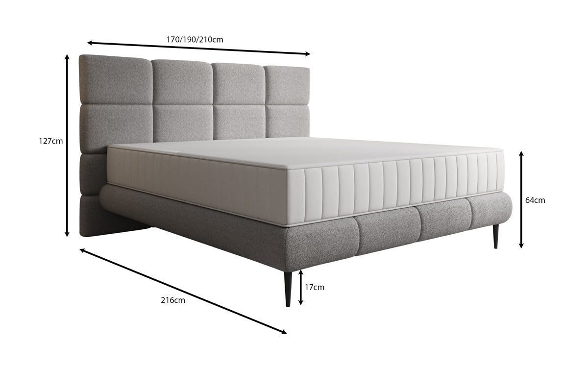 Boxspringbed Nessa met hoge poten in Teddystof Bouclé