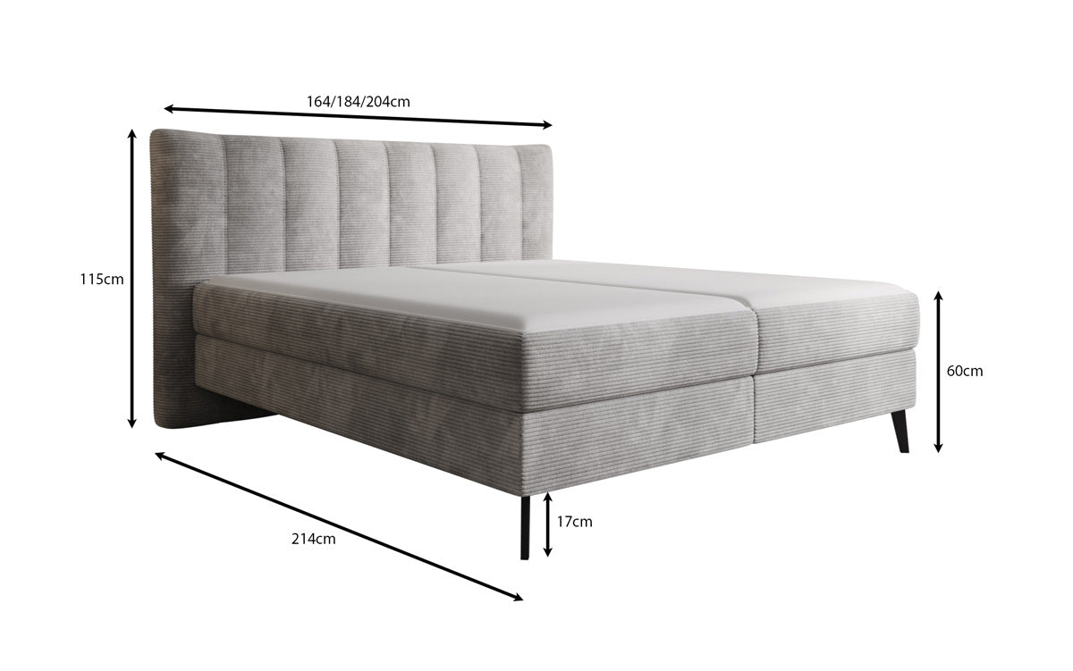 Boxspringbed Ines in Ribstof met opbergruimte