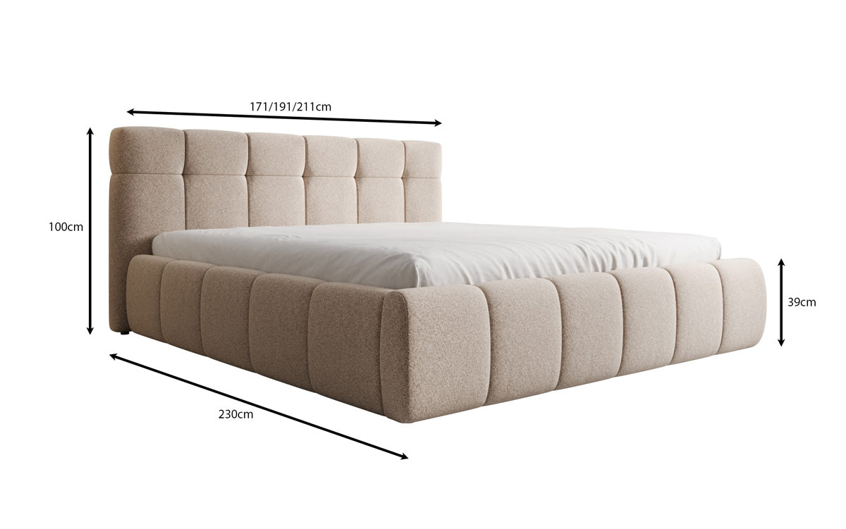 Design gestoffeerd bed Helena in structuurstof met opbergruimte