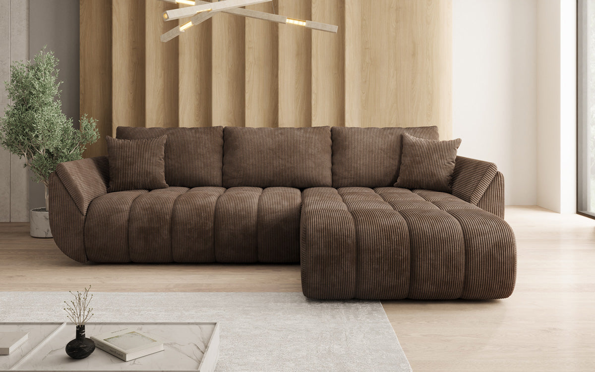 Designsofa Lenoa L met slaapfunctie en opbergruimte in Ribstof