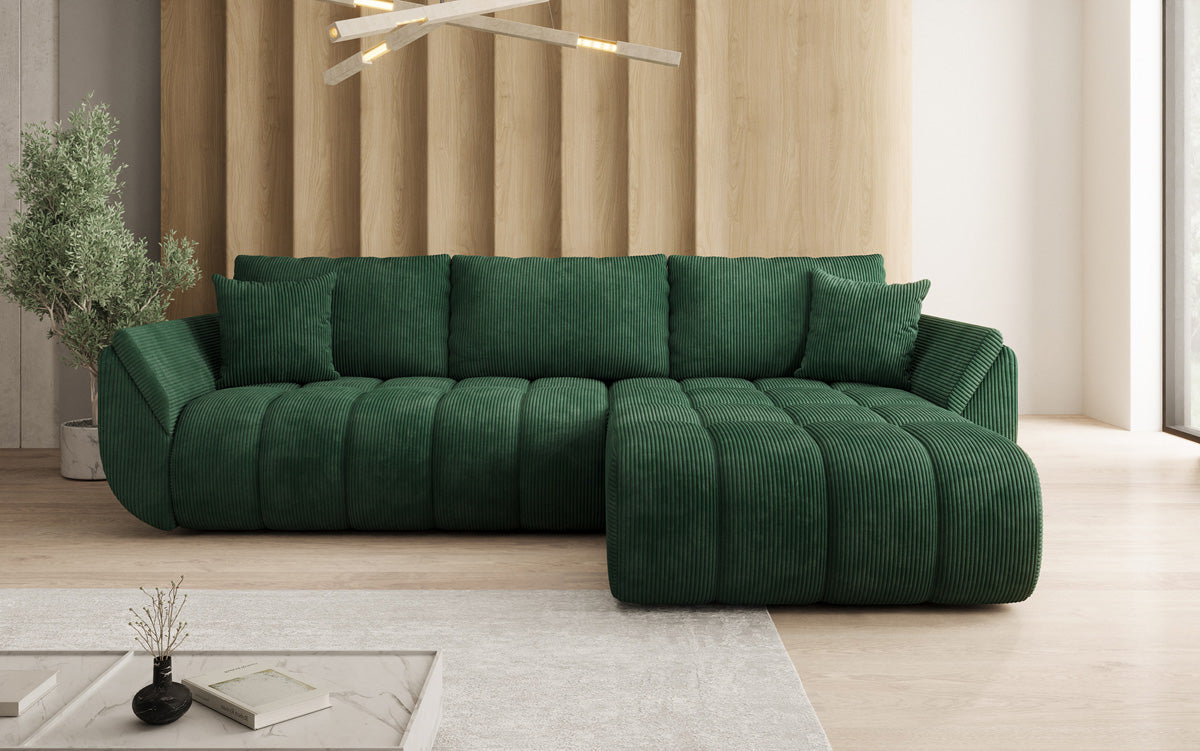 Designsofa Lenoa L met slaapfunctie en opbergruimte in Ribstof