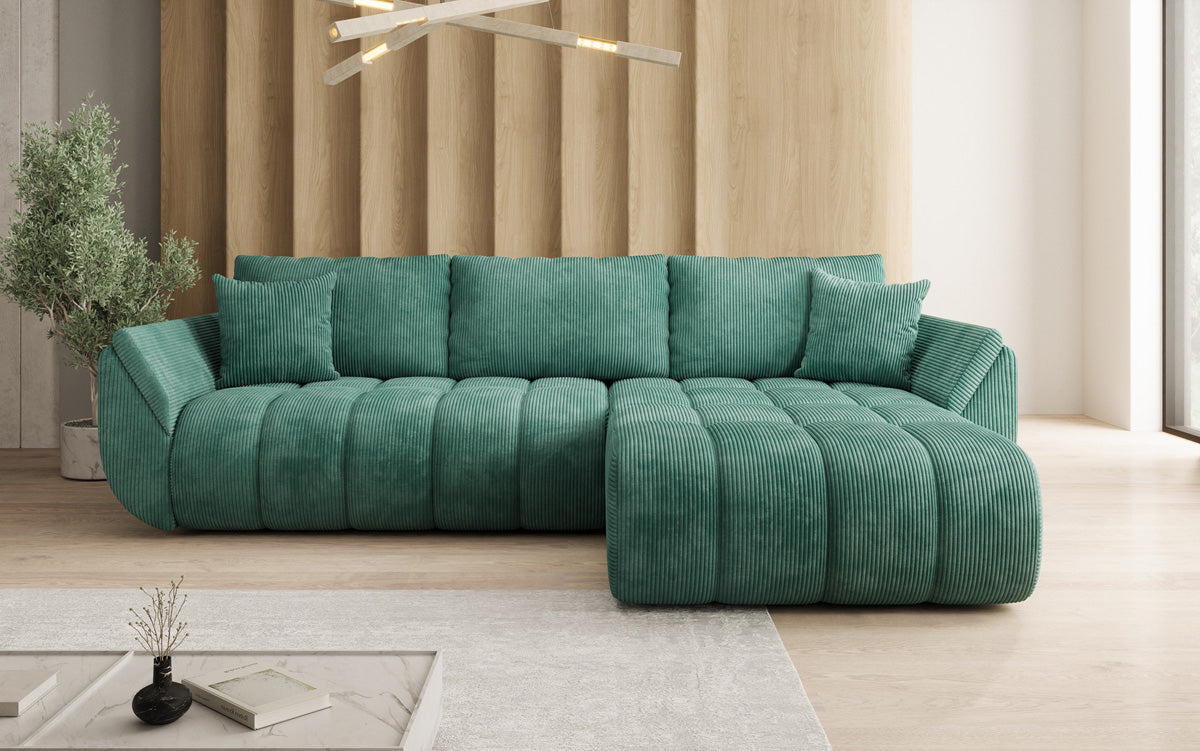 Designsofa Lenoa L met slaapfunctie en opbergruimte in Ribstof