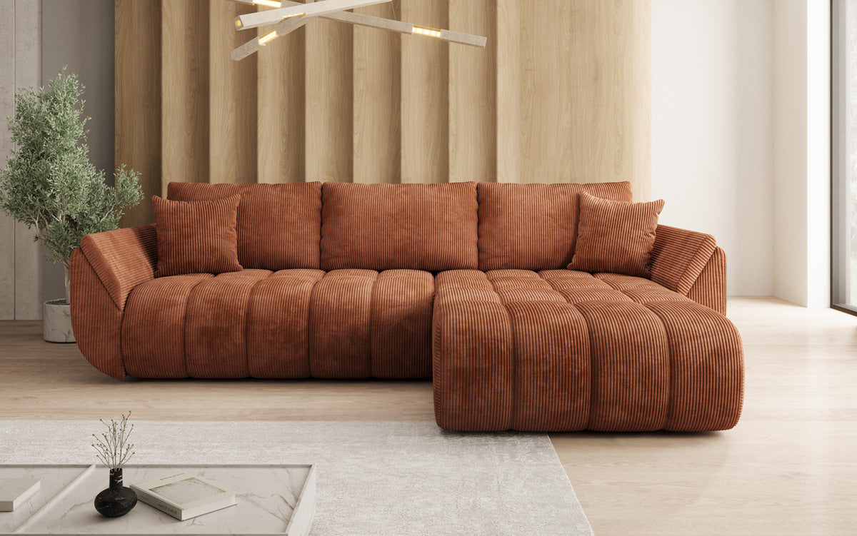 Designsofa Lenoa L met slaapfunctie en opbergruimte in Ribstof