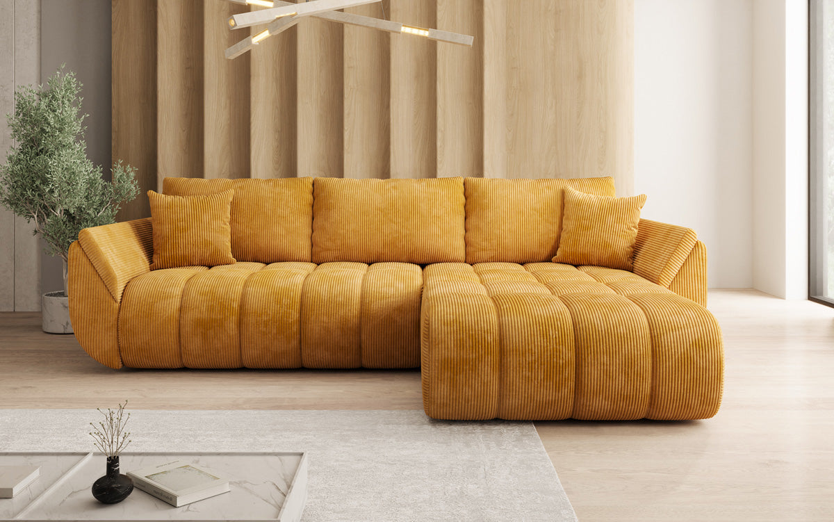 Designsofa Lenoa L met slaapfunctie en opbergruimte in Ribstof