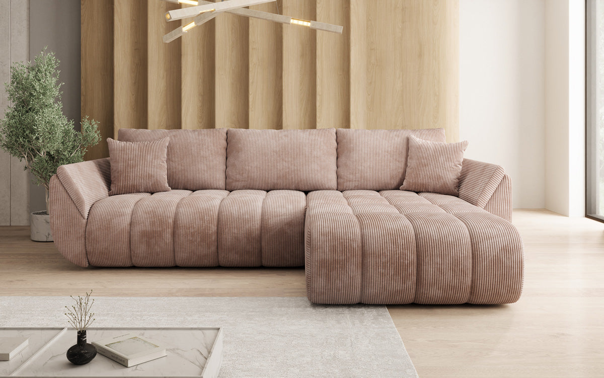 Designsofa Lenoa L met slaapfunctie en opbergruimte in Ribstof