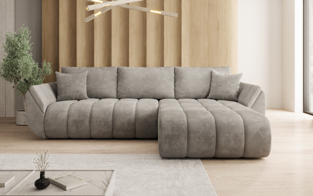 Designsofa Lenoa L met slaapfunctie en opbergruimte in Ribstof
