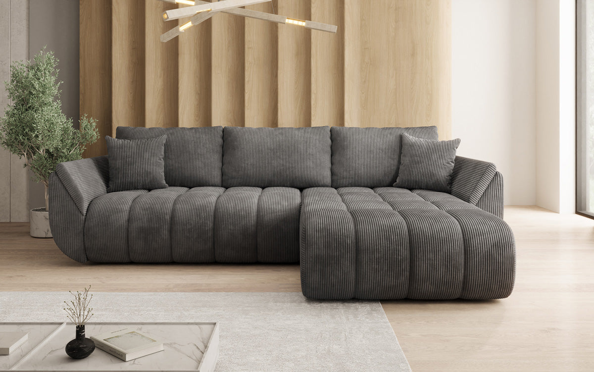 Designsofa Lenoa L met slaapfunctie en opbergruimte in Ribstof