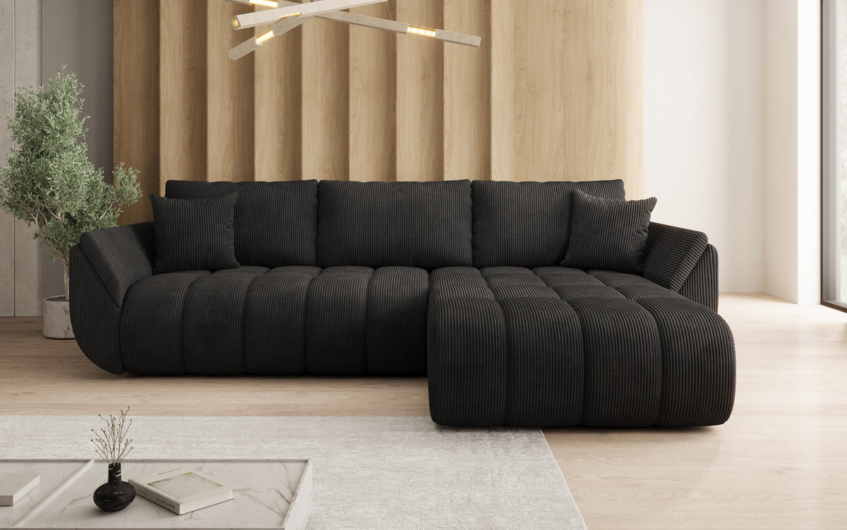 Designsofa Lenoa L met slaapfunctie en opbergruimte in Ribstof