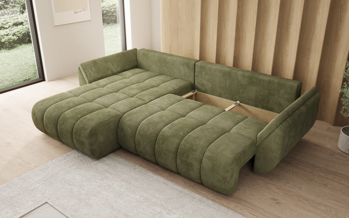 Designsofa Lenoa L met slaapfunctie en opbergruimte in Ribstof