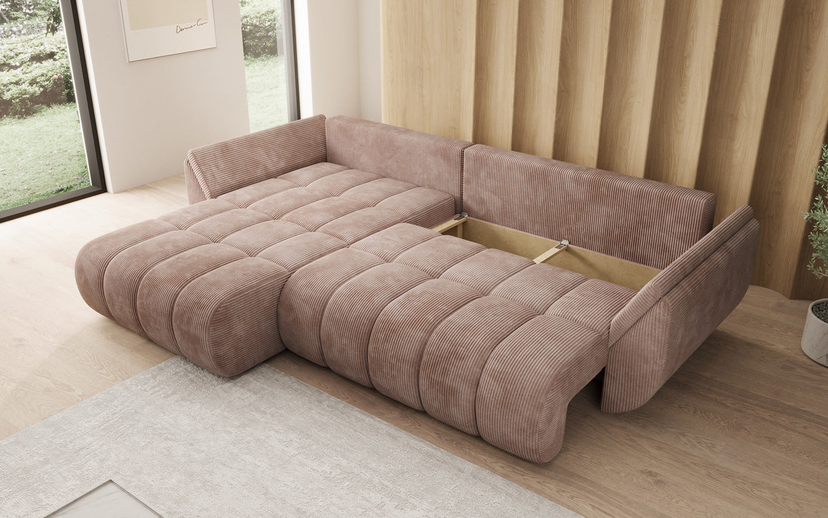 Designsofa Lenoa L met slaapfunctie en opbergruimte in Ribstof