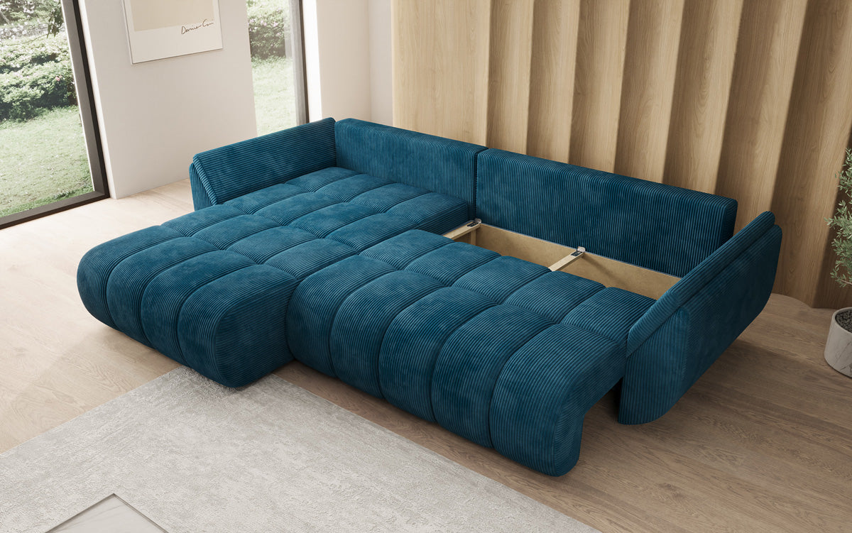 Designsofa Lenoa L met slaapfunctie en opbergruimte in Ribstof