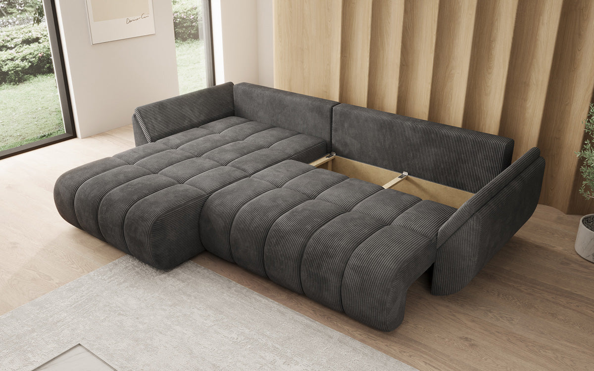 Designsofa Lenoa L met slaapfunctie en opbergruimte in Ribstof
