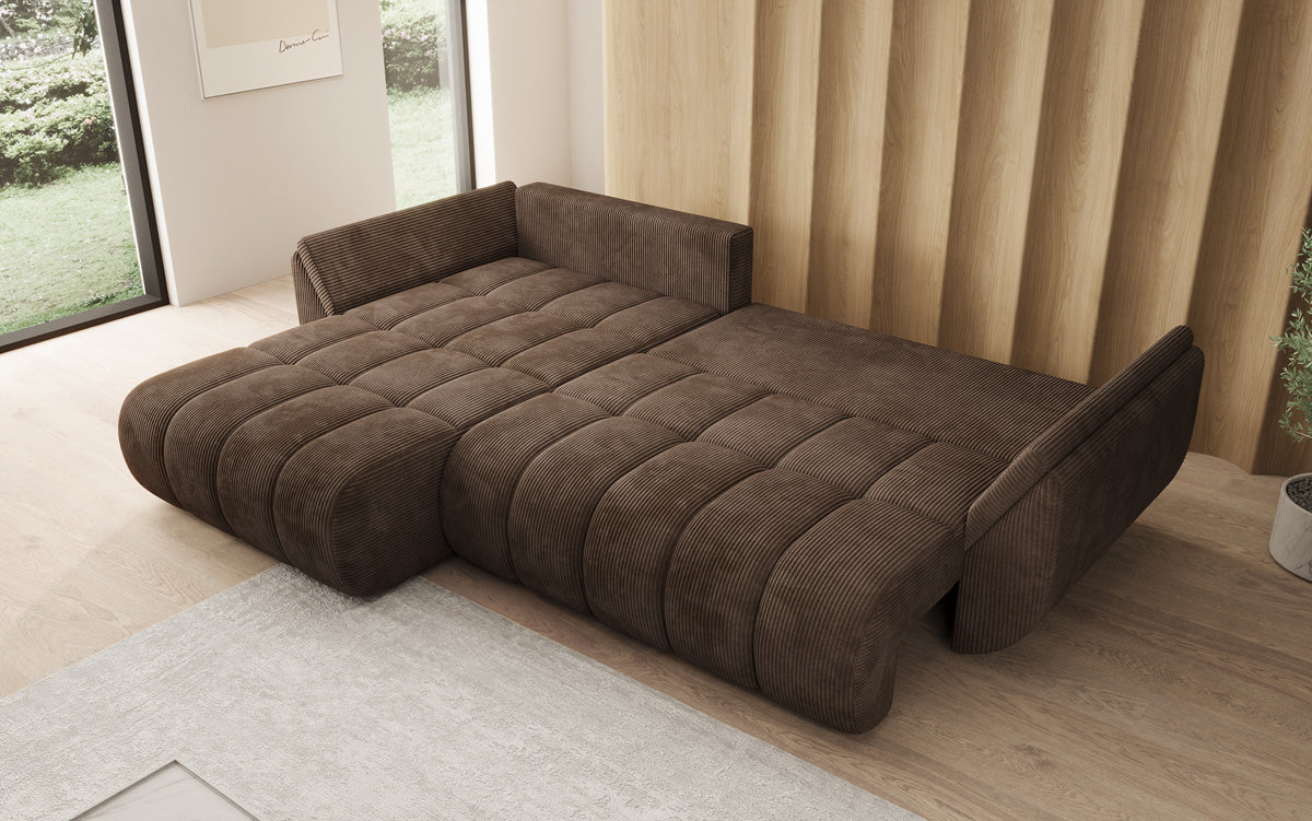 Designsofa Lenoa L met slaapfunctie en opbergruimte in Ribstof