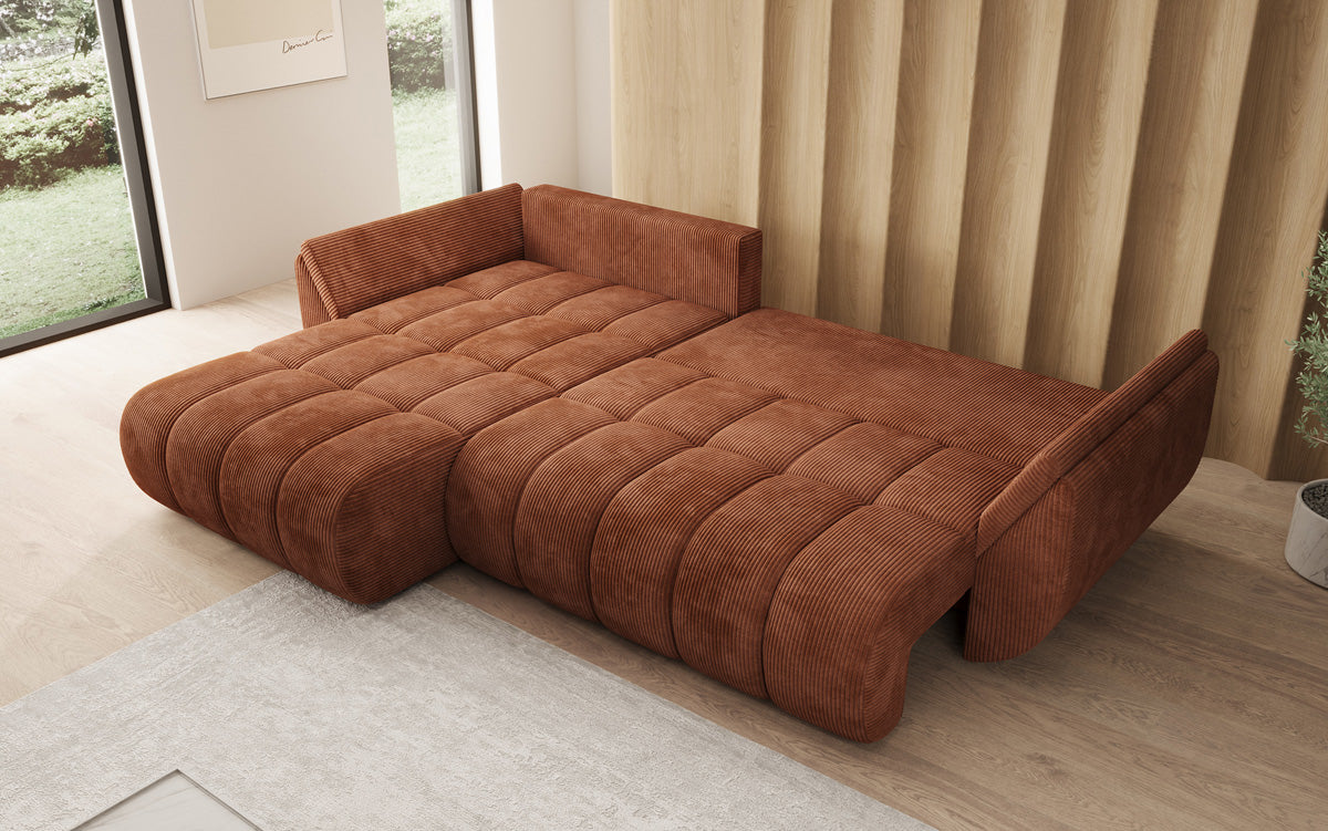 Designsofa Lenoa L met slaapfunctie en opbergruimte in Ribstof