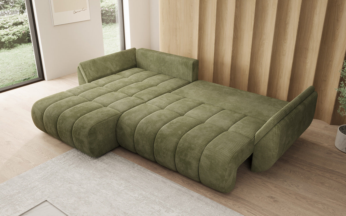 Designsofa Lenoa L met slaapfunctie en opbergruimte in Ribstof