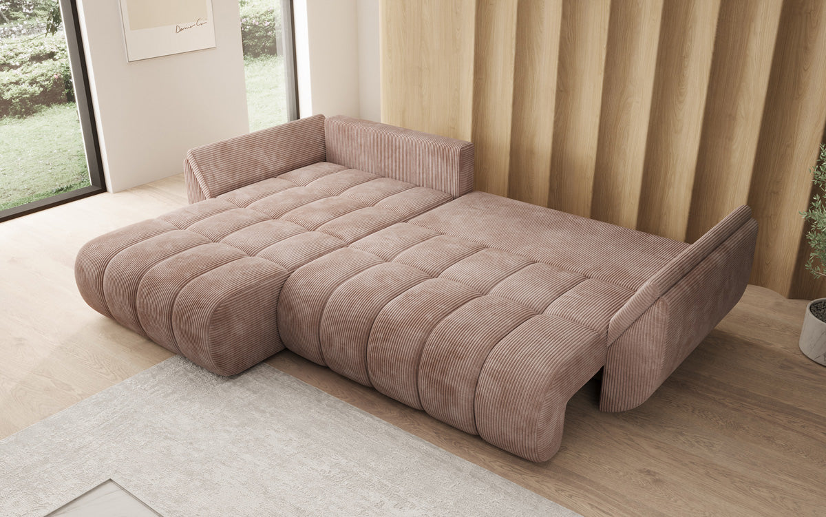 Designsofa Lenoa L met slaapfunctie en opbergruimte in Ribstof