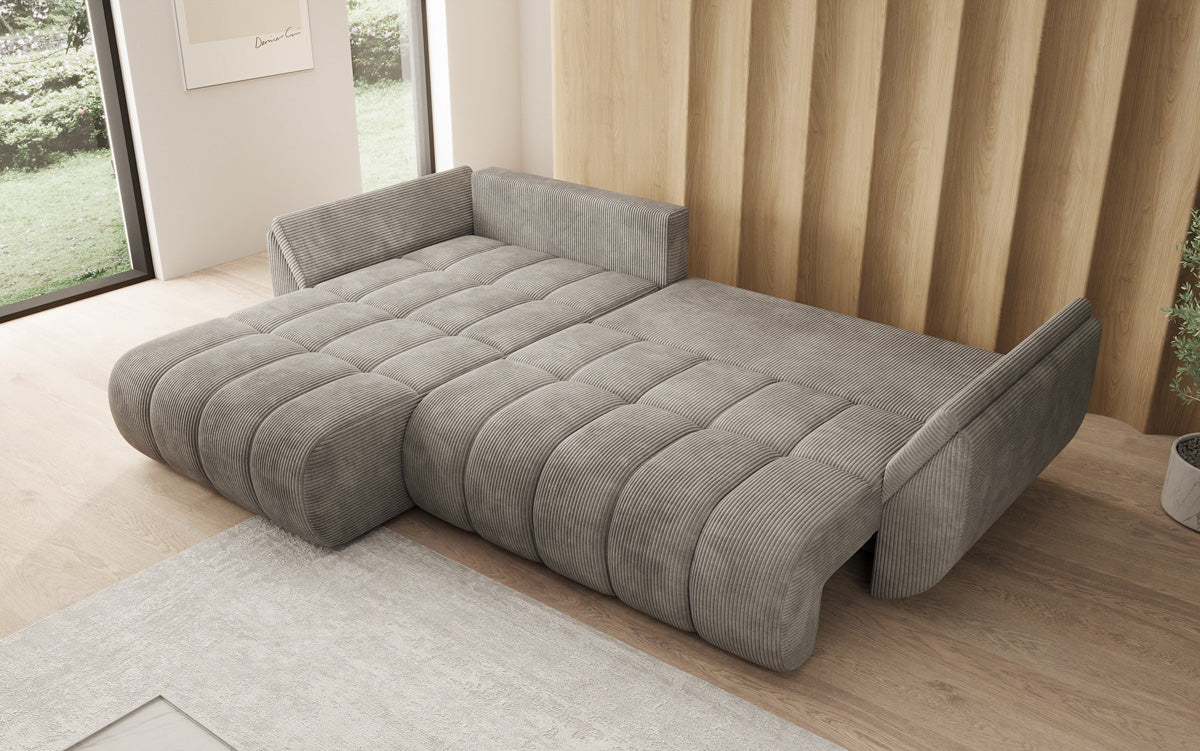 Designsofa Lenoa L met slaapfunctie en opbergruimte in Ribstof