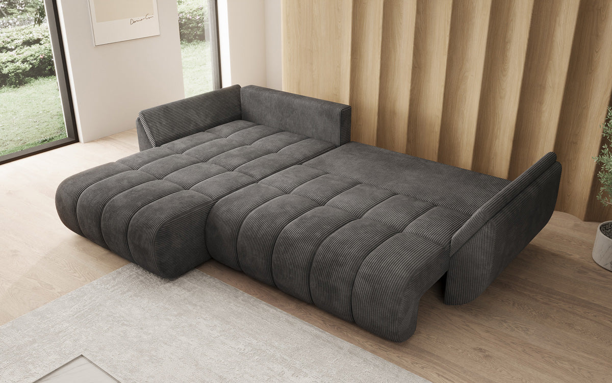 Designsofa Lenoa L met slaapfunctie en opbergruimte in Ribstof