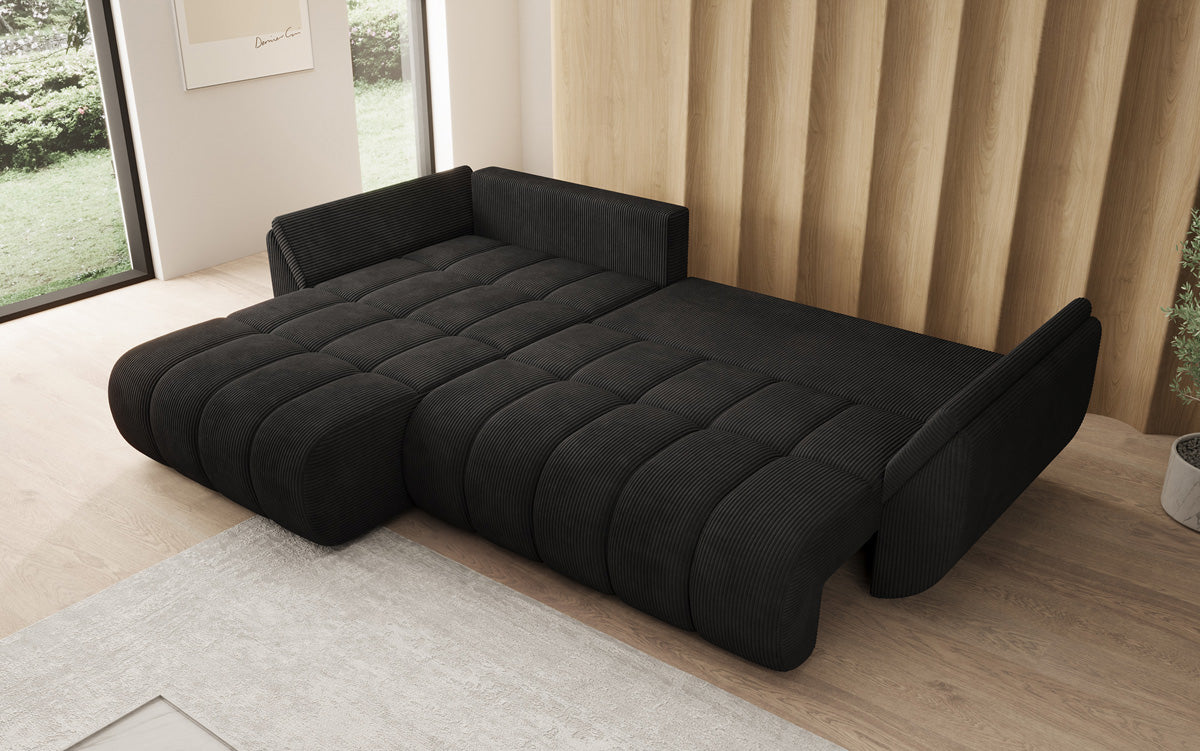 Designsofa Lenoa L met slaapfunctie en opbergruimte in Ribstof