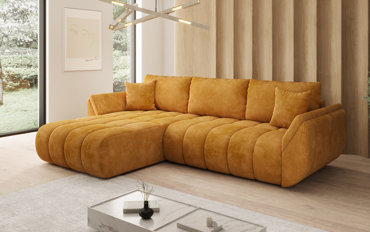 Designsofa Lenoa L met slaapfunctie en opbergruimte in Ribstof