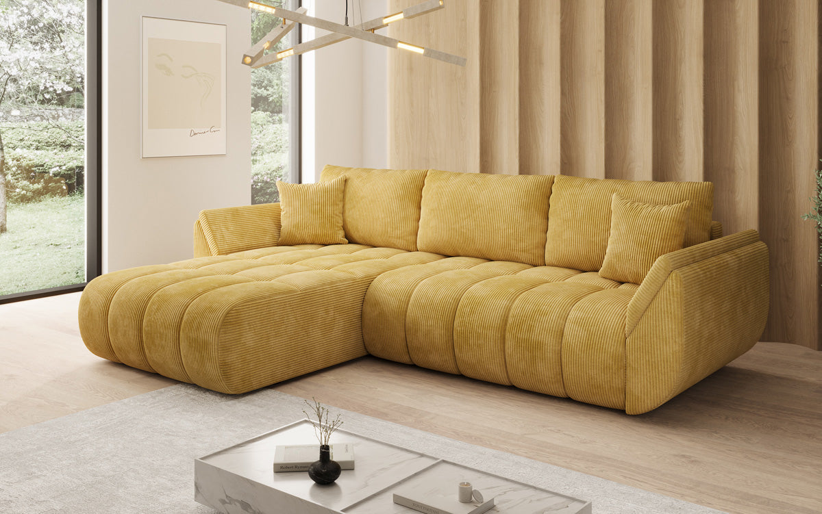 Designsofa Lenoa L met slaapfunctie en opbergruimte in Ribstof