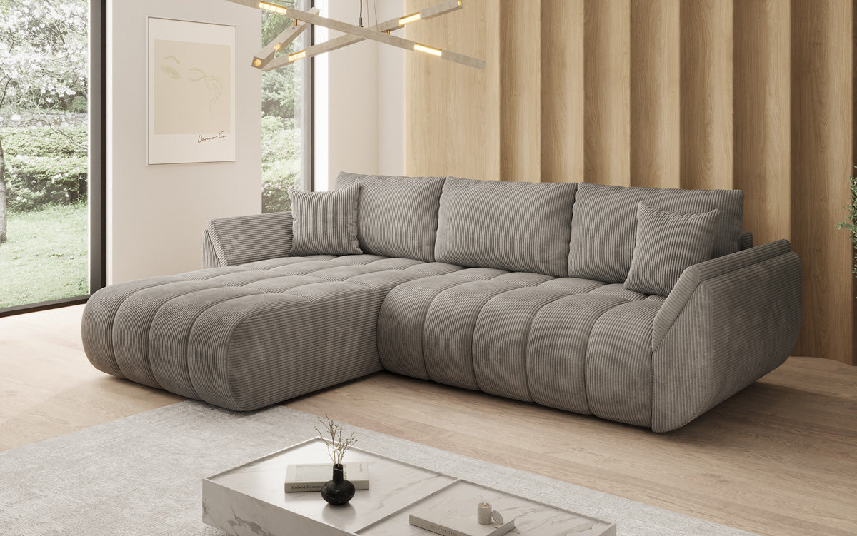 Designsofa Lenoa L met slaapfunctie en opbergruimte in Ribstof