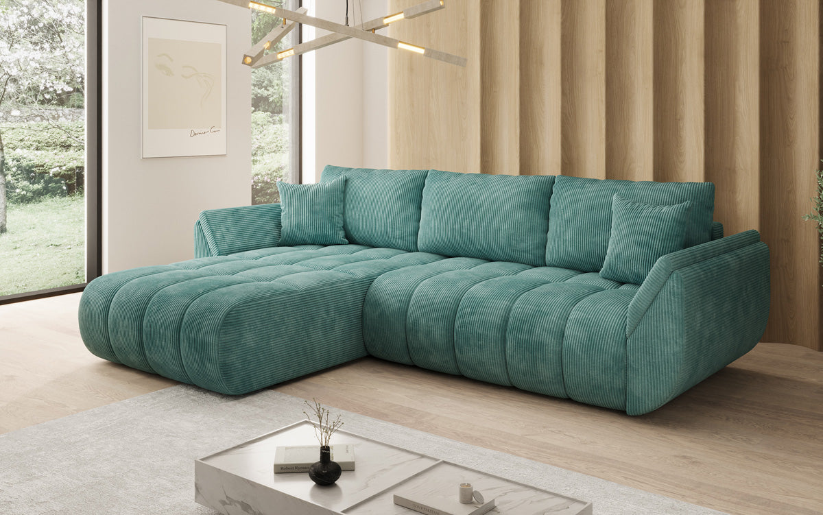 Designsofa Lenoa L met slaapfunctie en opbergruimte in Ribstof