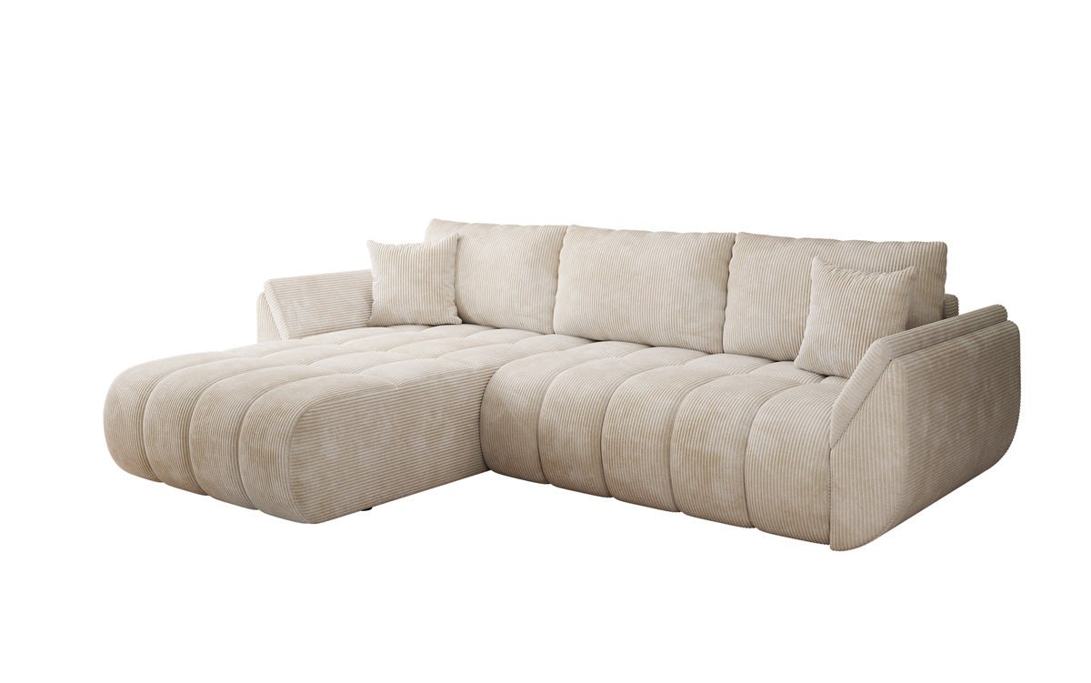 Designsofa Lenoa L met slaapfunctie en opbergruimte in Ribstof