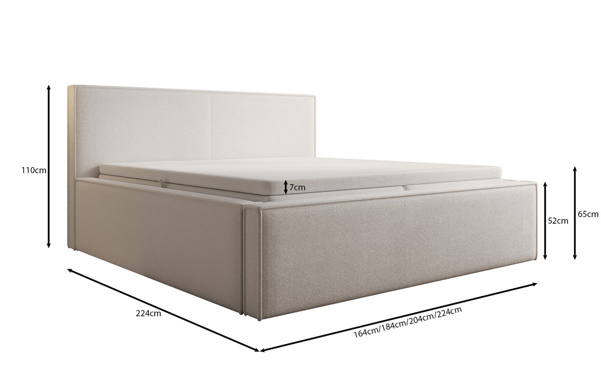 Designer gestoffeerd bed Nora in Teddystof Bouclé met opbergruimte incl. matrassen