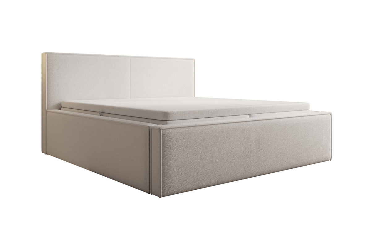 Designer gestoffeerd bed Nora in Teddystof Bouclé met opbergruimte incl. matrassen