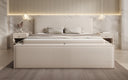 Designer gestoffeerd bed Nora in Teddystof Bouclé met opbergruimte incl. matrassen
